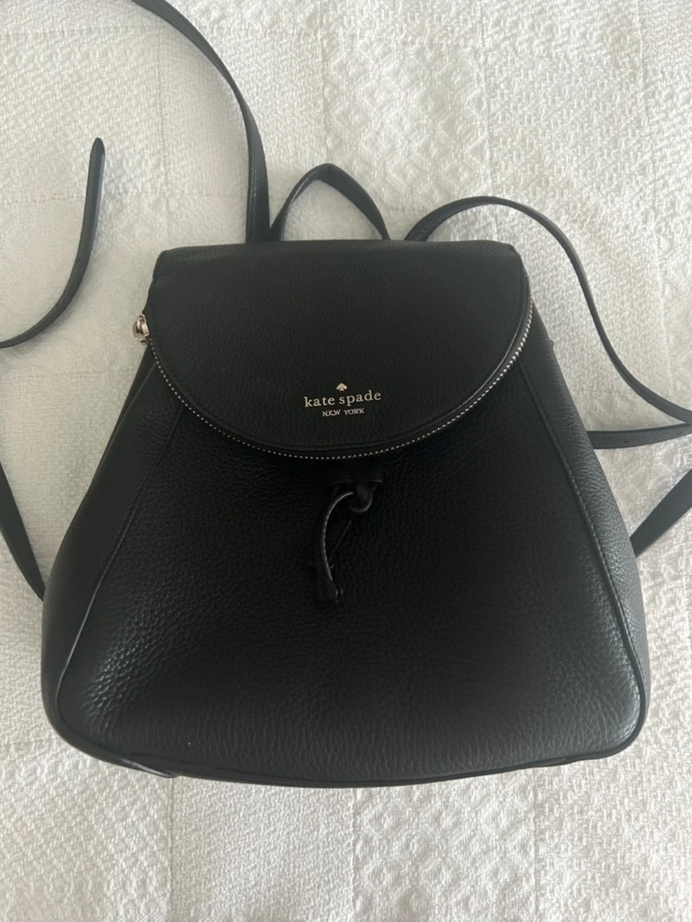 Kate Spade New York Lizzie Medium Flap Backpack - Black Saffiano Leather